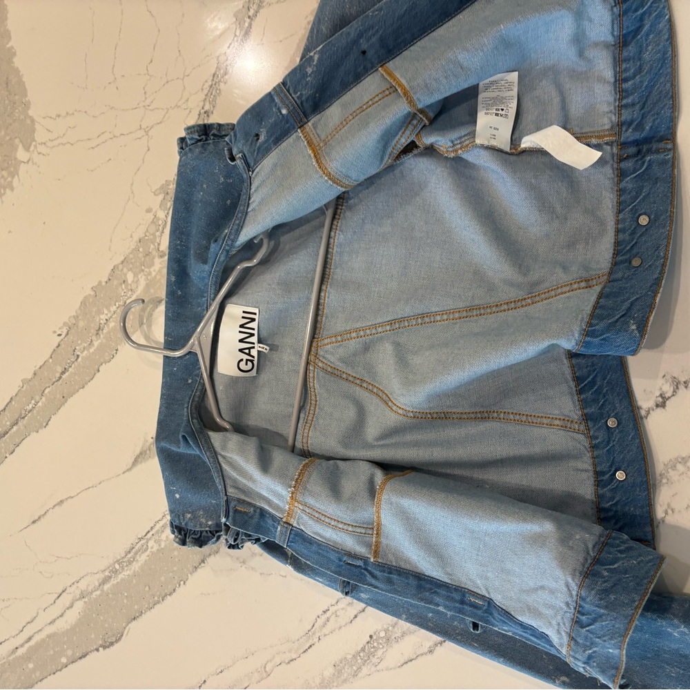 GANNI Denim Jacket with Ruffle Collar - Picture 5 of 8